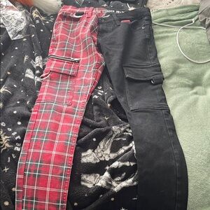 Hot Topic Black and Red Plaid Cargo Pants